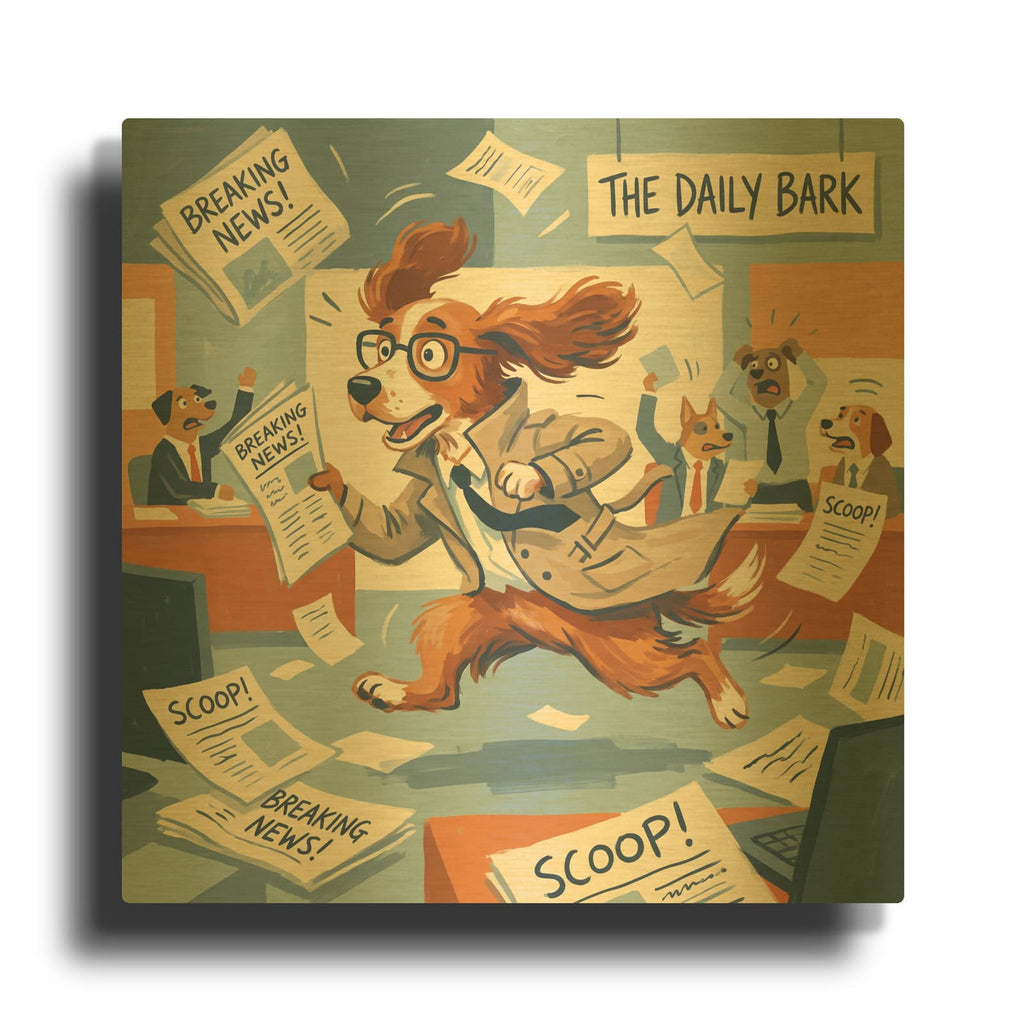 'The Daily Bark Newspaper' By Ann Klee Gold Metal Wall Art