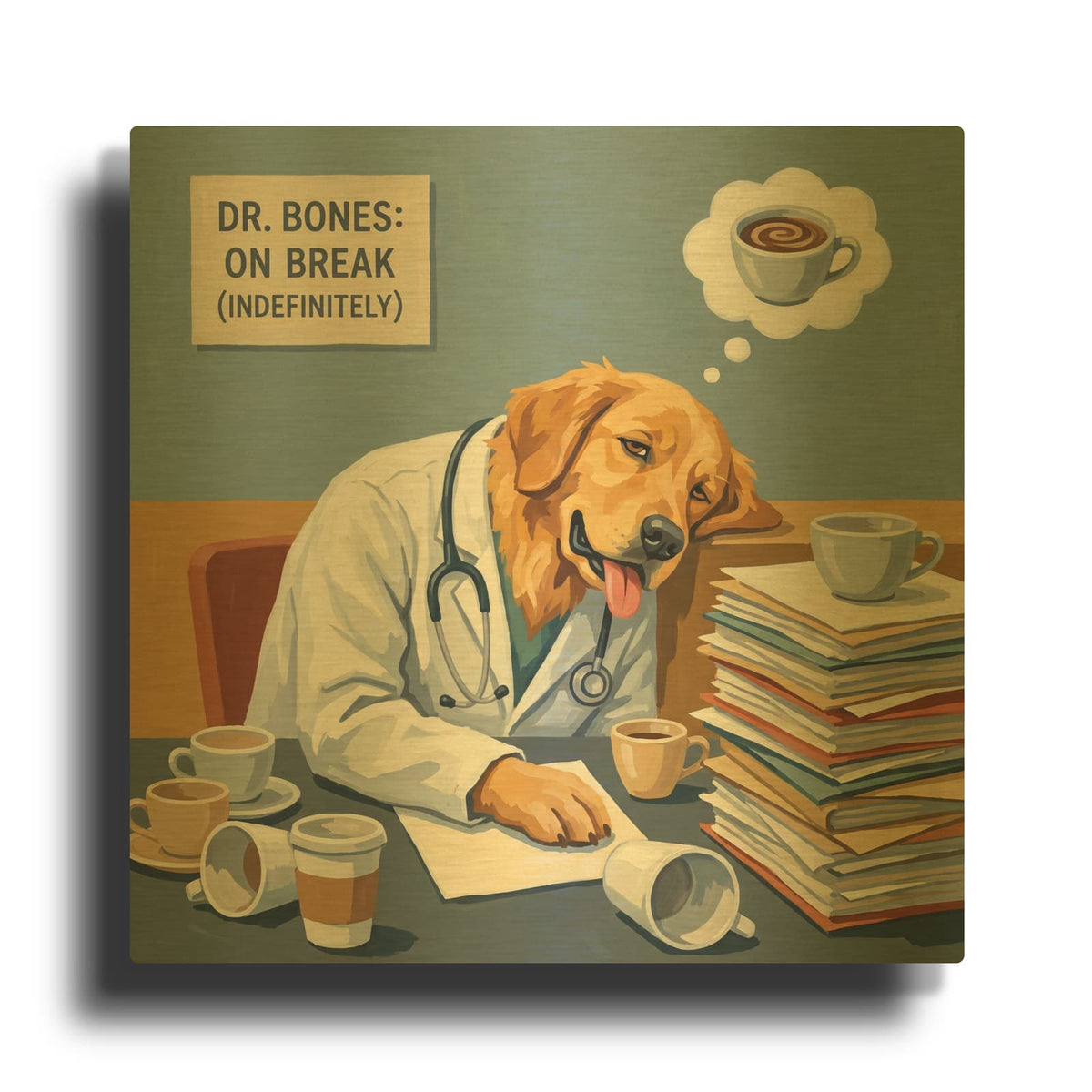 'Tired Golden Retriever Doctor' By Ann Klee Gold Metal Wall Art
