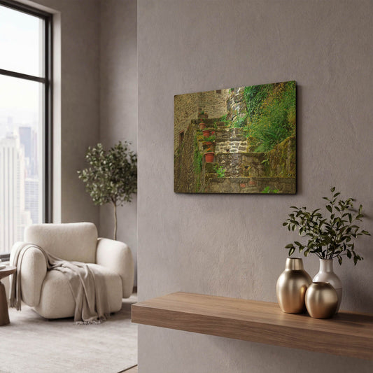 'Stonesteps Pots' By Larry Malvin Gold Metal Wall Art
