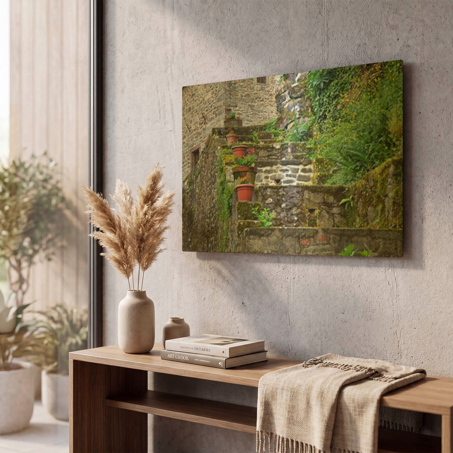 'Stonesteps Pots' By Larry Malvin Gold Metal Wall Art