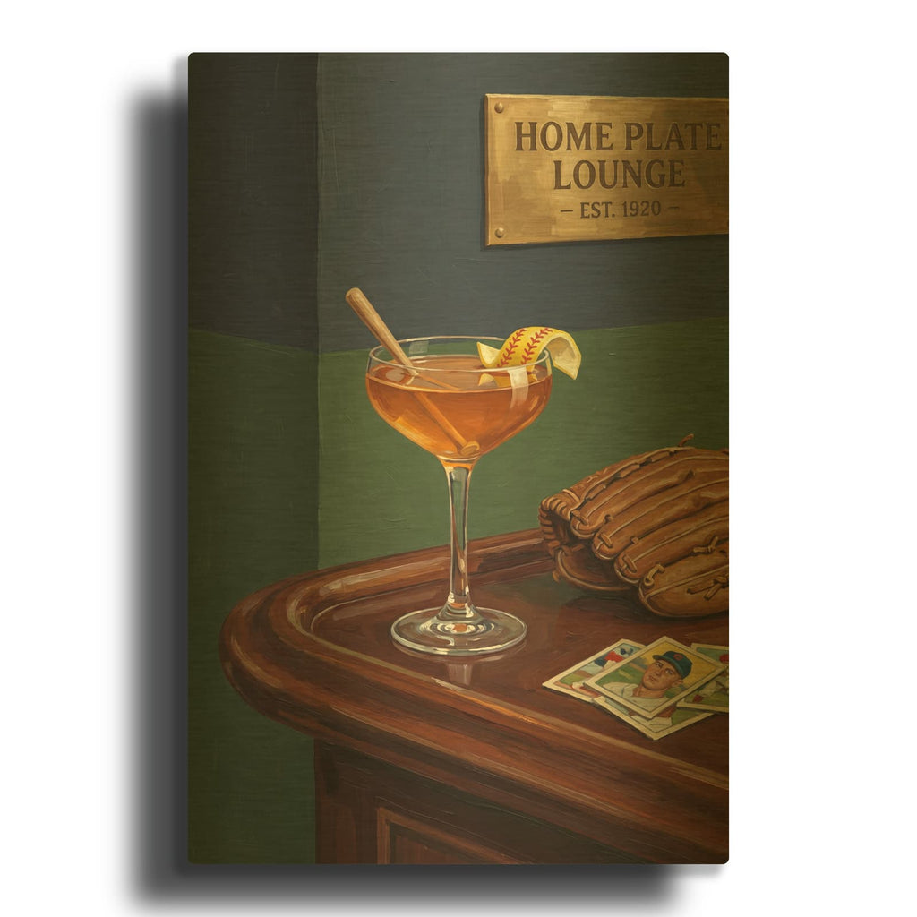 'Baseball Cocktail' By Ann Klee Gold Metal Wall Art