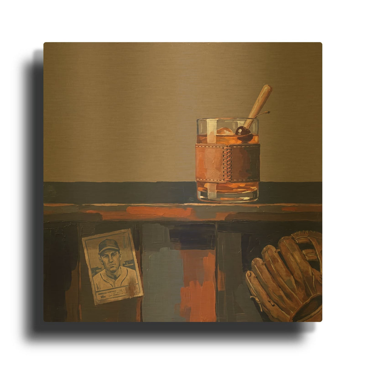 'Baseball Whiskey' By Ann Klee Gold Metal Wall Art