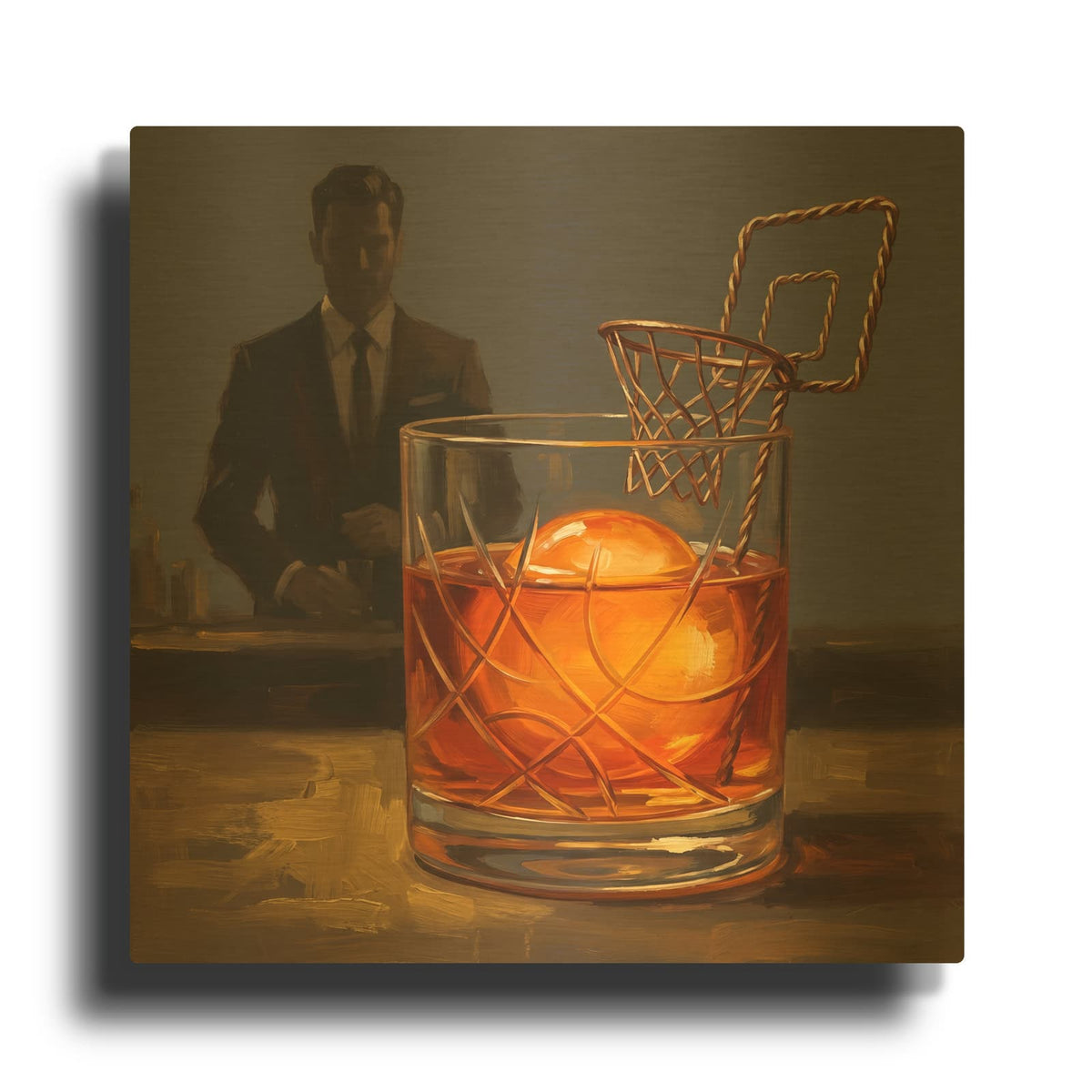'Basketball Whiskey 2' By Ann Klee Gold Metal Wall Art