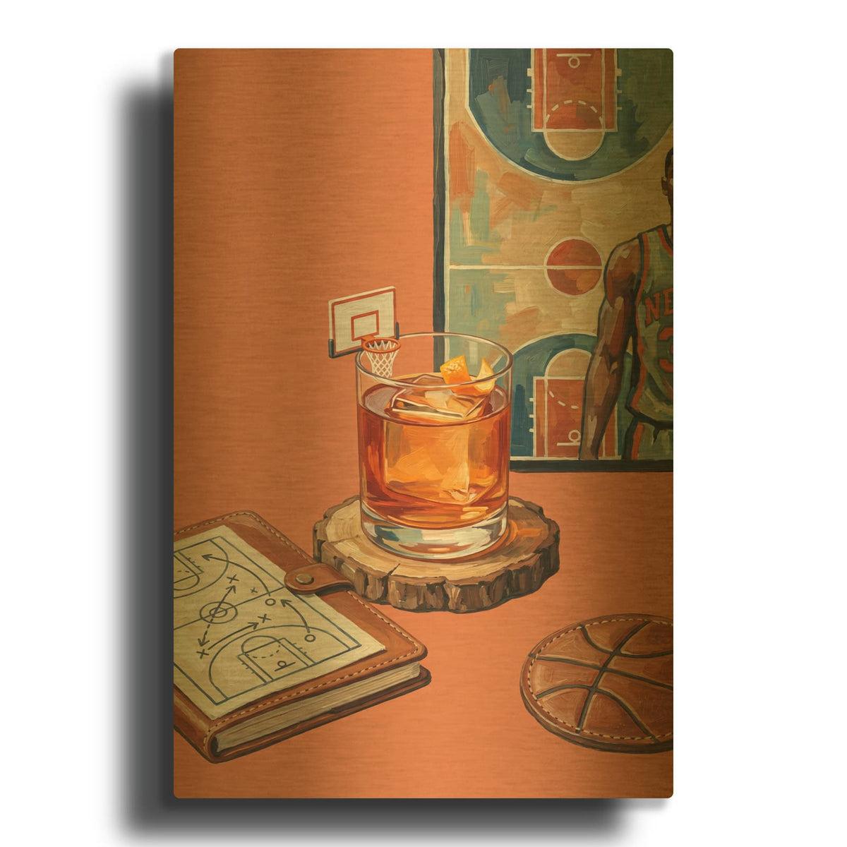 'Basketball Whiskey' By Ann Klee Gold Metal Wall Art