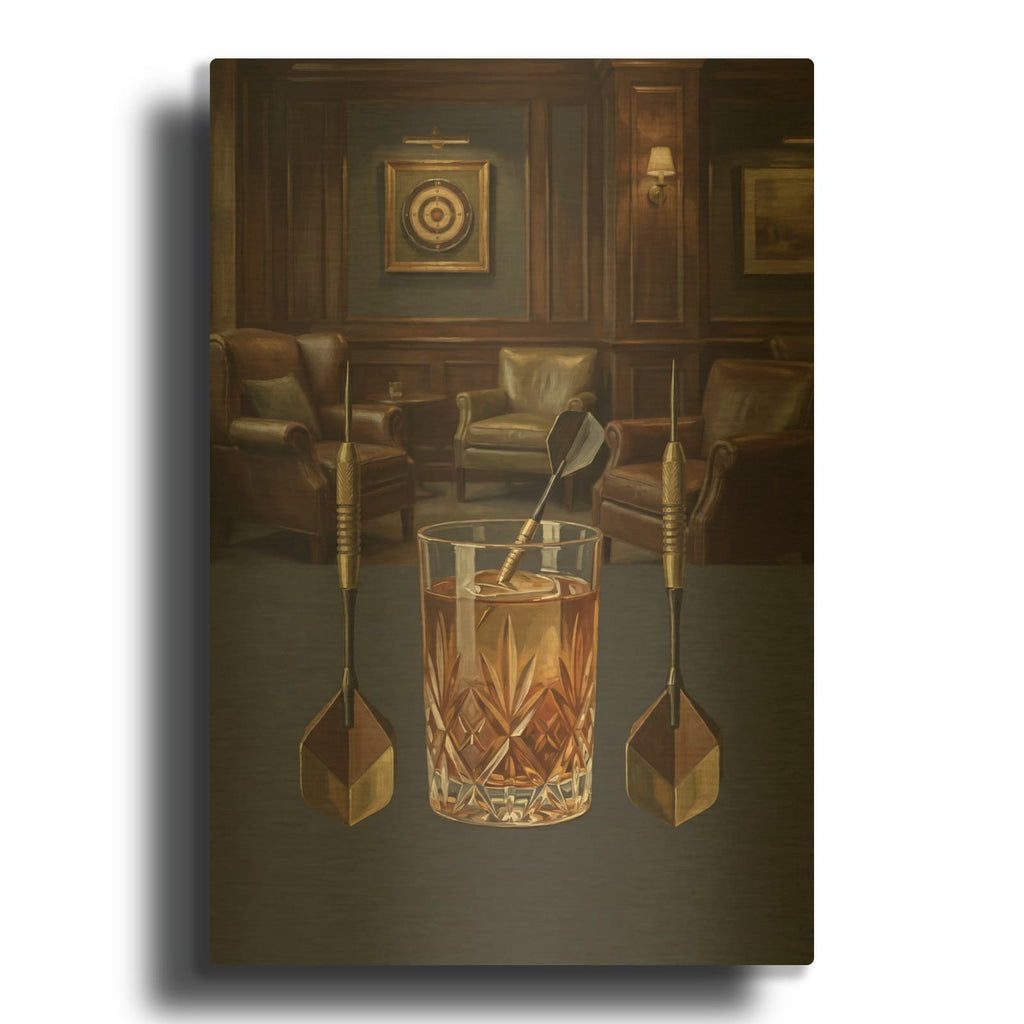 'Darts Whiskey' By Ann Klee Gold Metal Wall Art