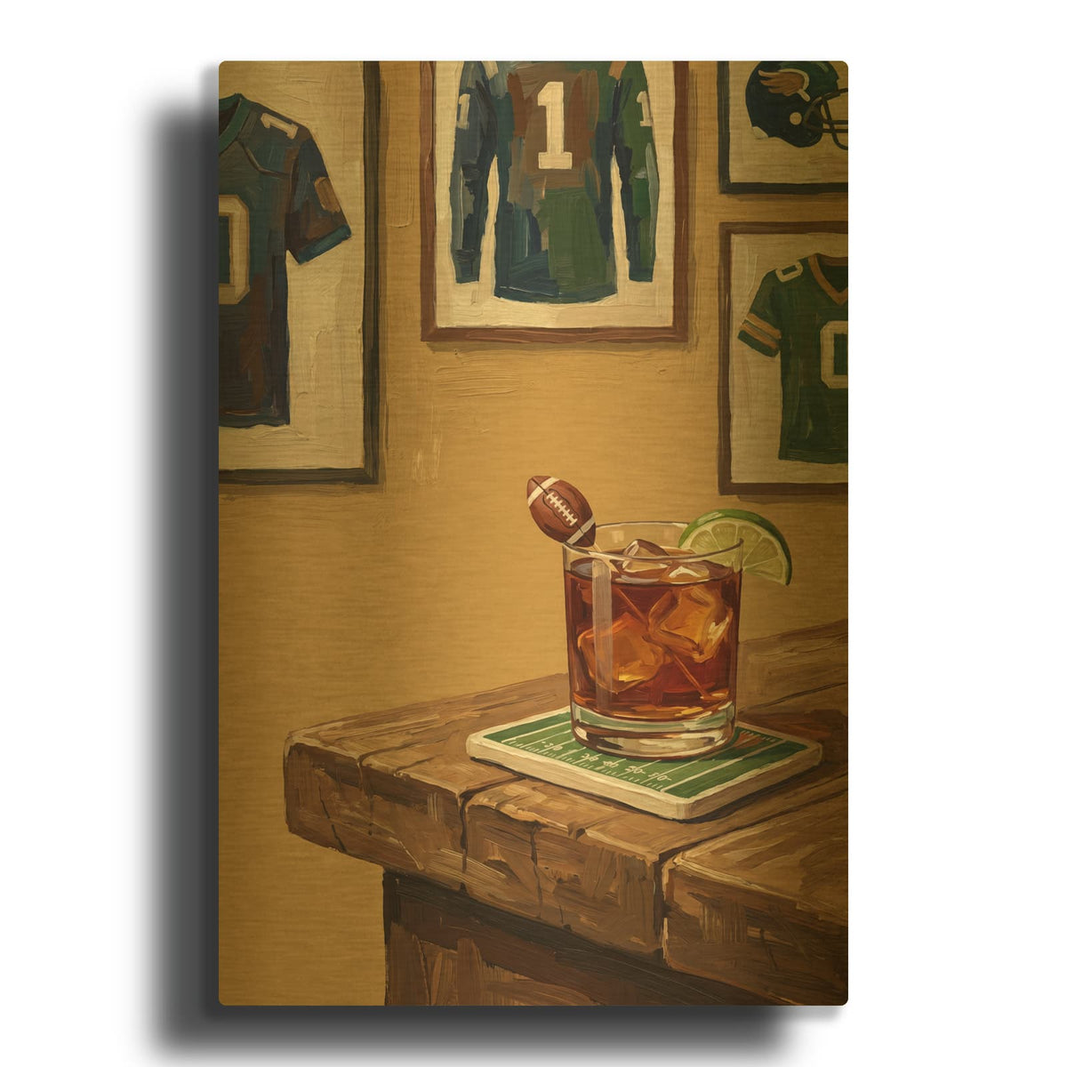 'Football Whiskey 3' By Ann Klee Gold Metal Wall Art
