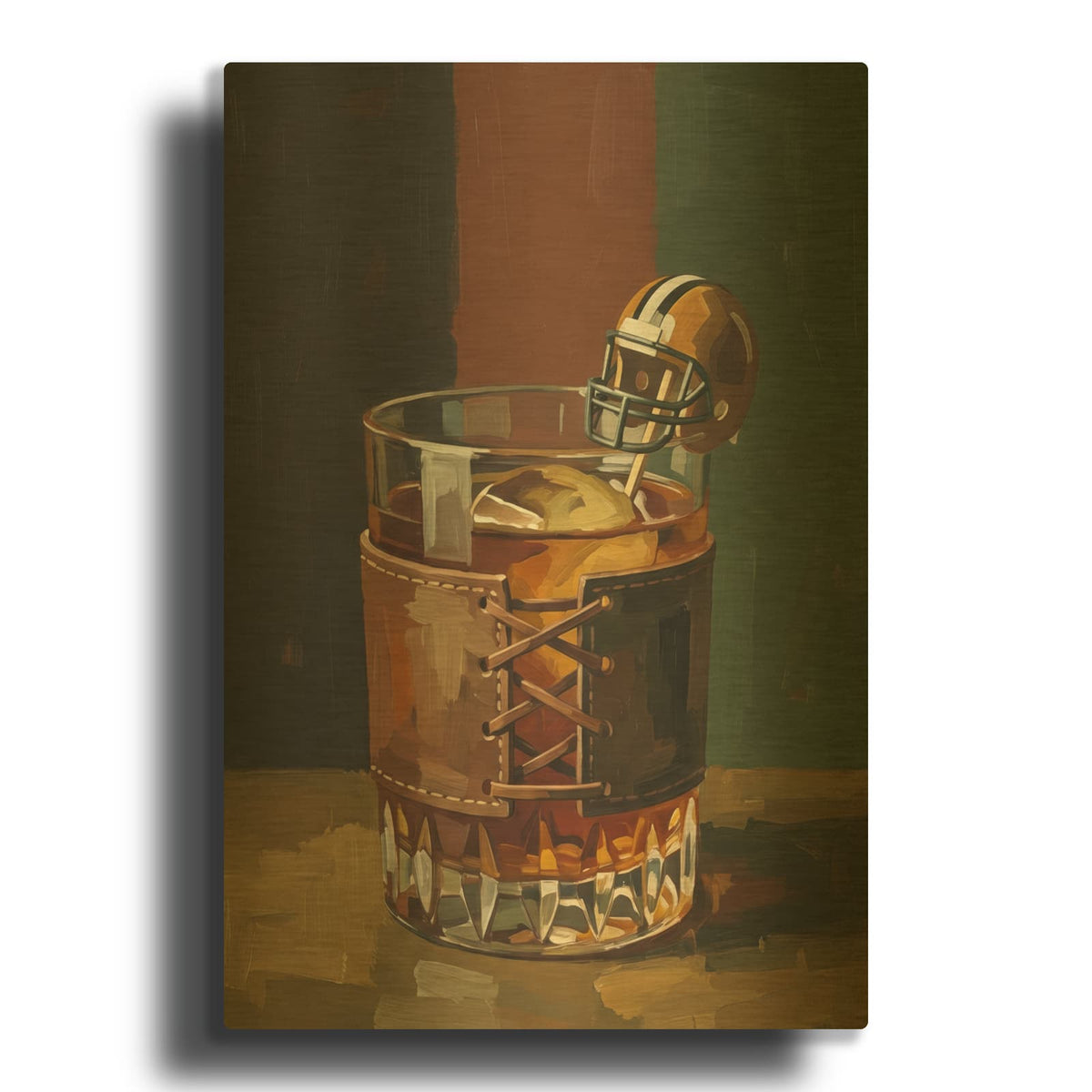 'Football Whiskey 4' By Ann Klee Gold Metal Wall Art