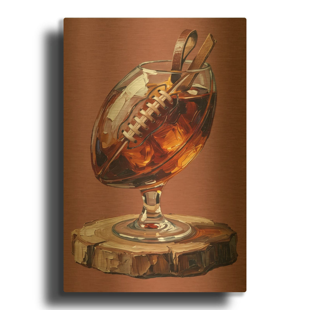 'Football Whiskey 5' By Ann Klee Gold Metal Wall Art