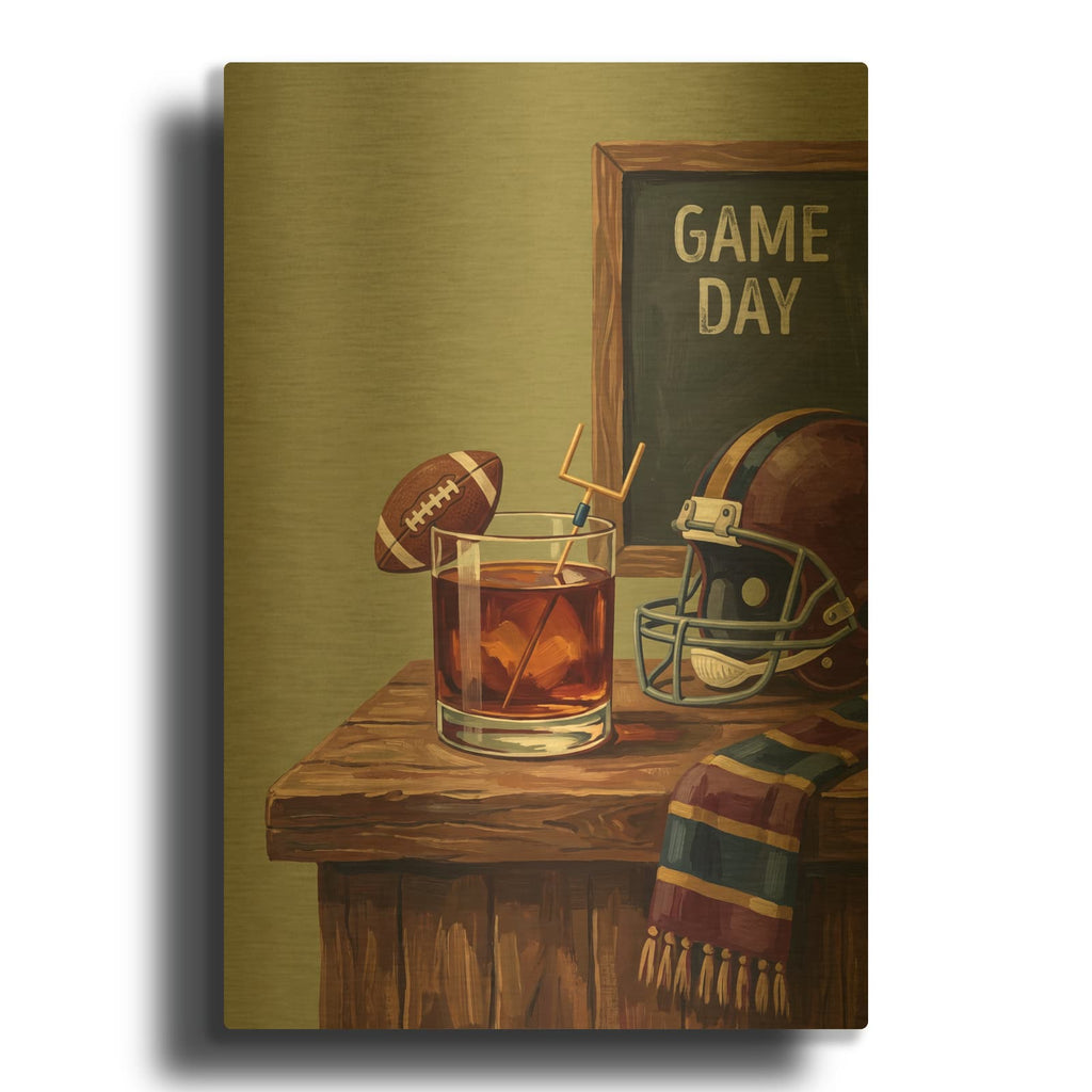 'Game Day Whiskey - Football' By Ann Klee Gold Metal Wall Art