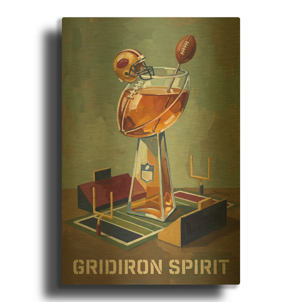 'Gridiron Spirit Tophy Drink' By Ann Klee Gold Metal Wall Art