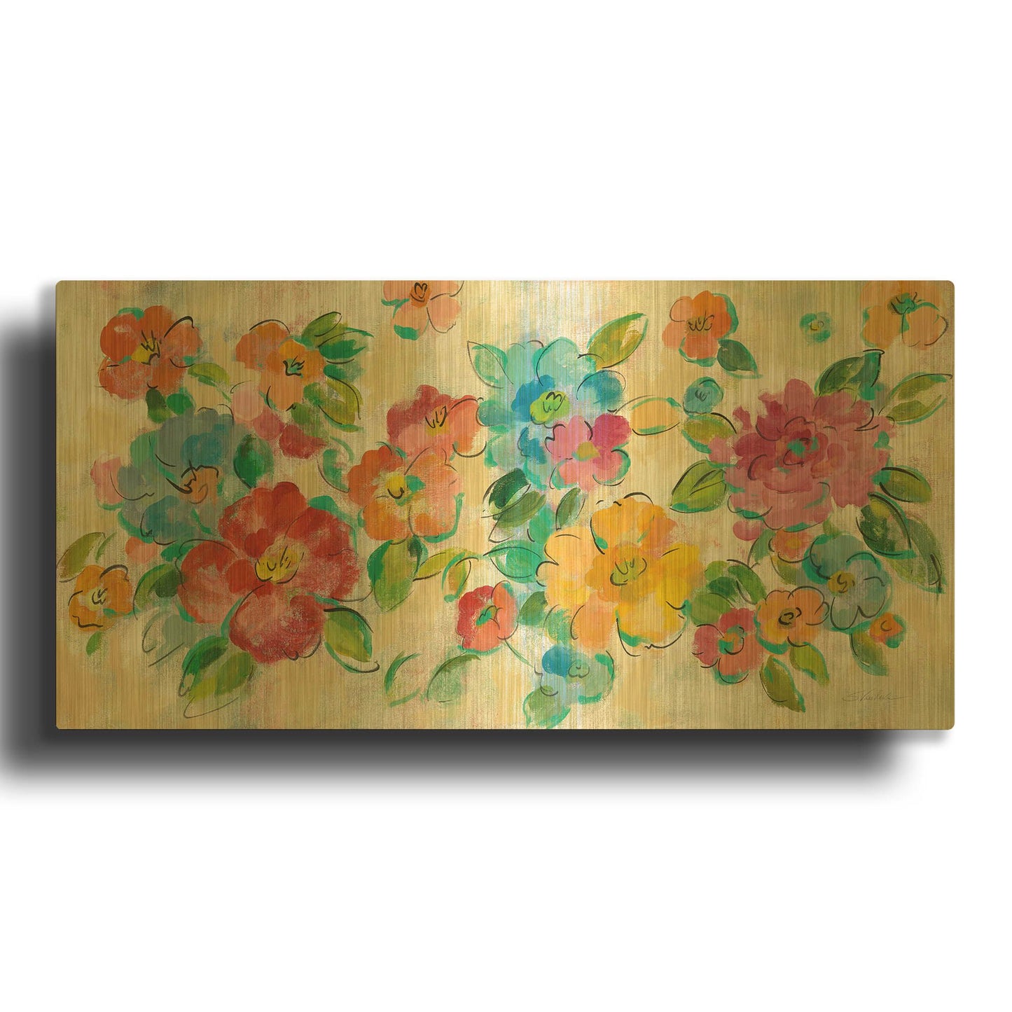 'Playful Floral Trio I' By Silvia Vassileva Gold Metal Wall Art