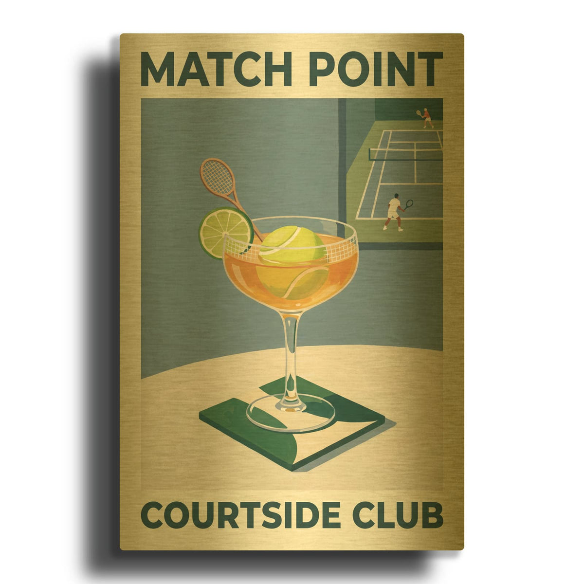 'Match Point Courtside Club' By Ann Klee Gold Metal Wall Art