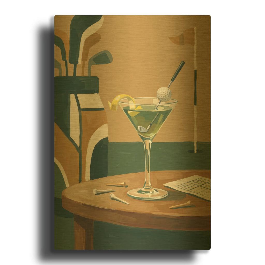 'Modern Golf Martini' By Ann Klee Gold Metal Wall Art