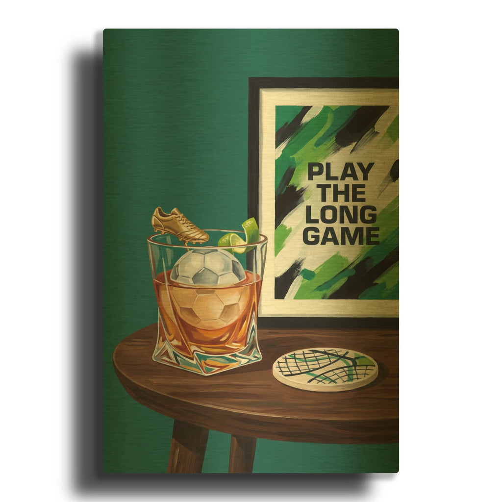 'Play the Long Game - Soccer' By Ann Klee Gold Metal Wall Art