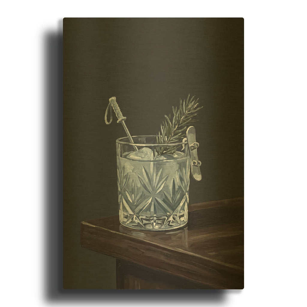 'Snowboarding Cocktail' By Ann Klee Gold Metal Wall Art