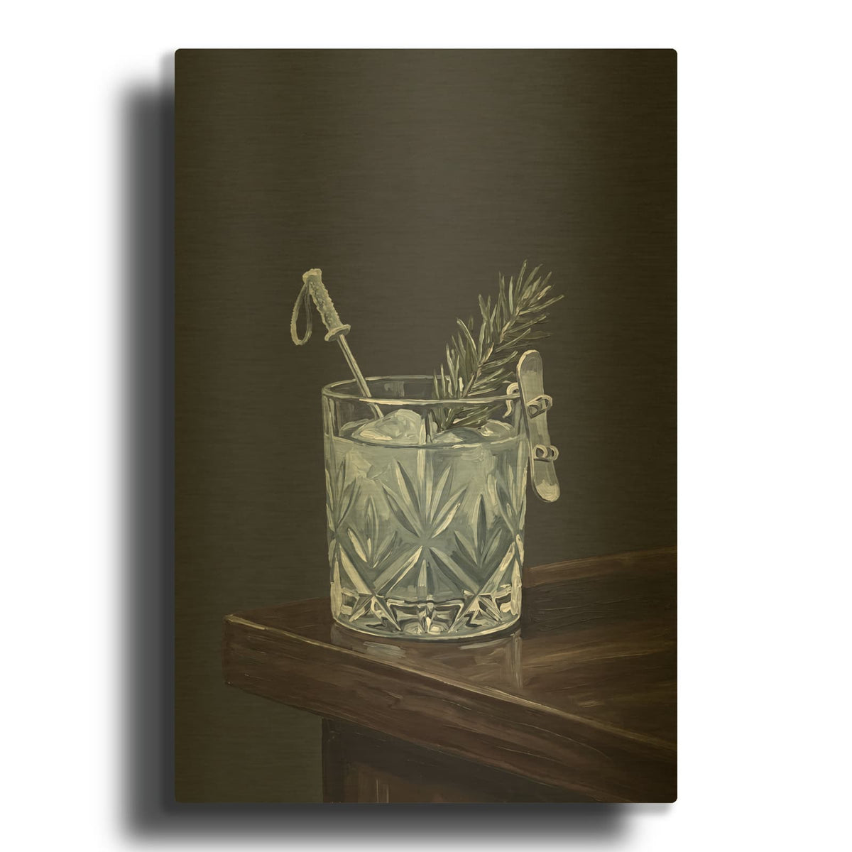 'Snowboarding Cocktail' By Ann Klee Gold Metal Wall Art