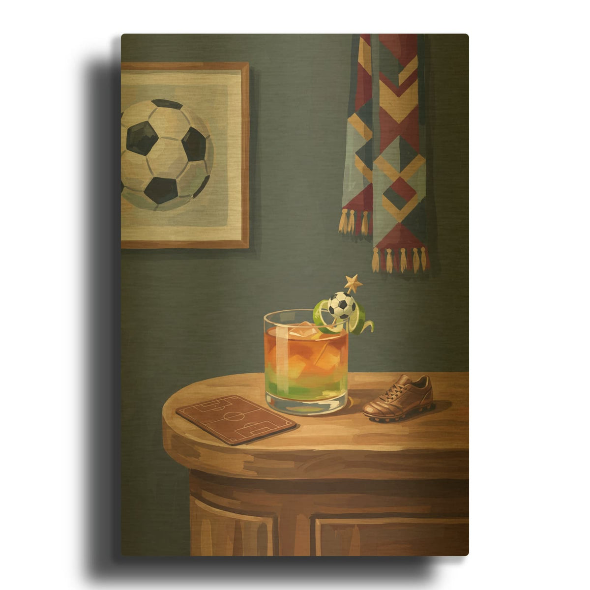 'Soccer Cocktail' By Ann Klee Gold Metal Wall Art