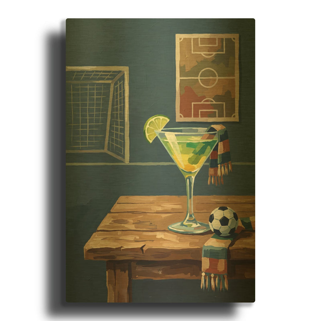 'Soccer Martini' By Ann Klee Gold Metal Wall Art