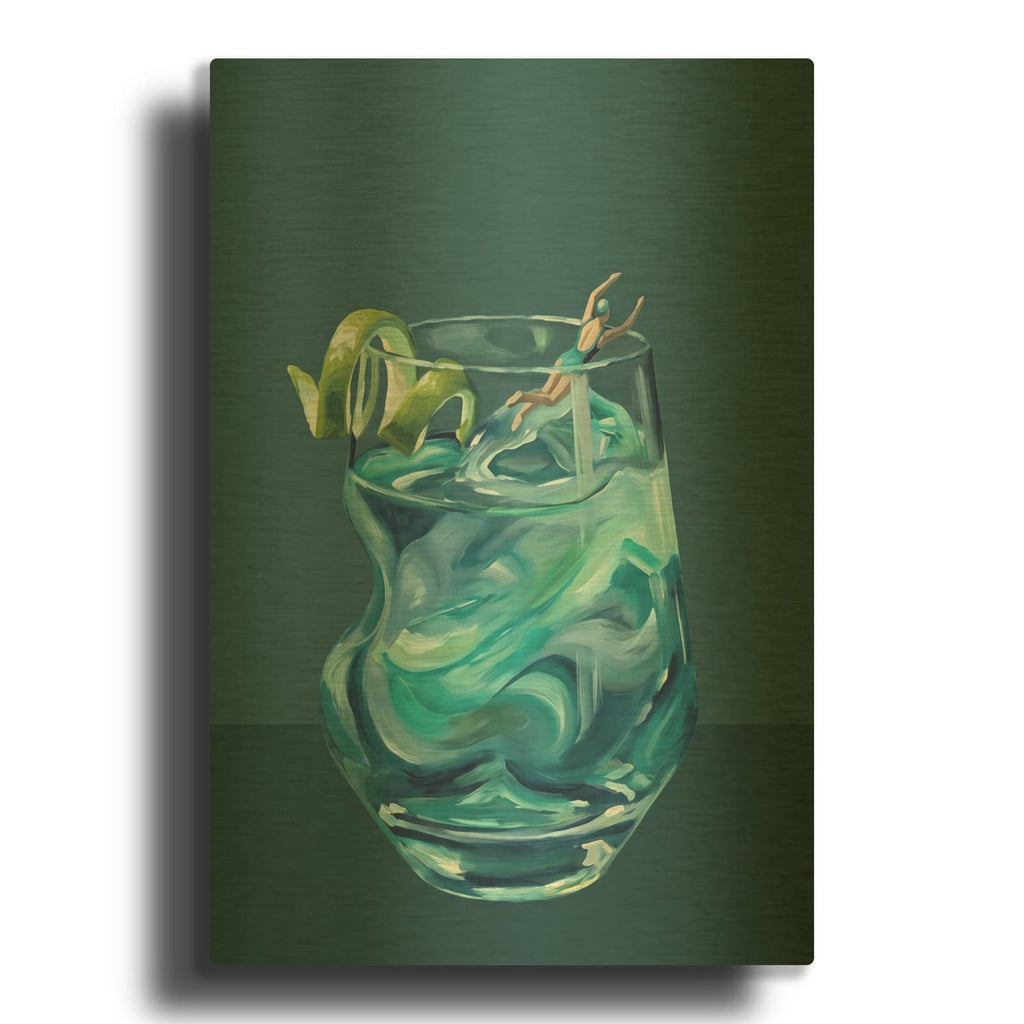 'Swimmer Cocktail' By Ann Klee Gold Metal Wall Art