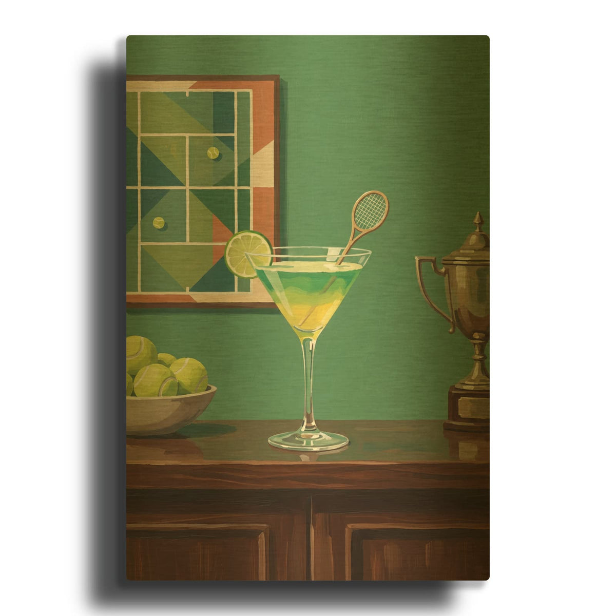 'Tennis Martini' By Ann Klee Gold Metal Wall Art