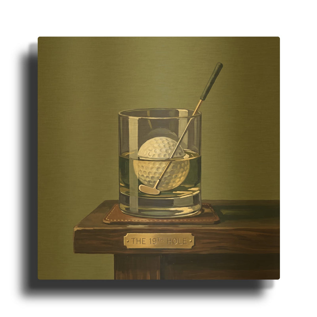 'The 19th Hole Golf' By Ann Klee Gold Metal Wall Art