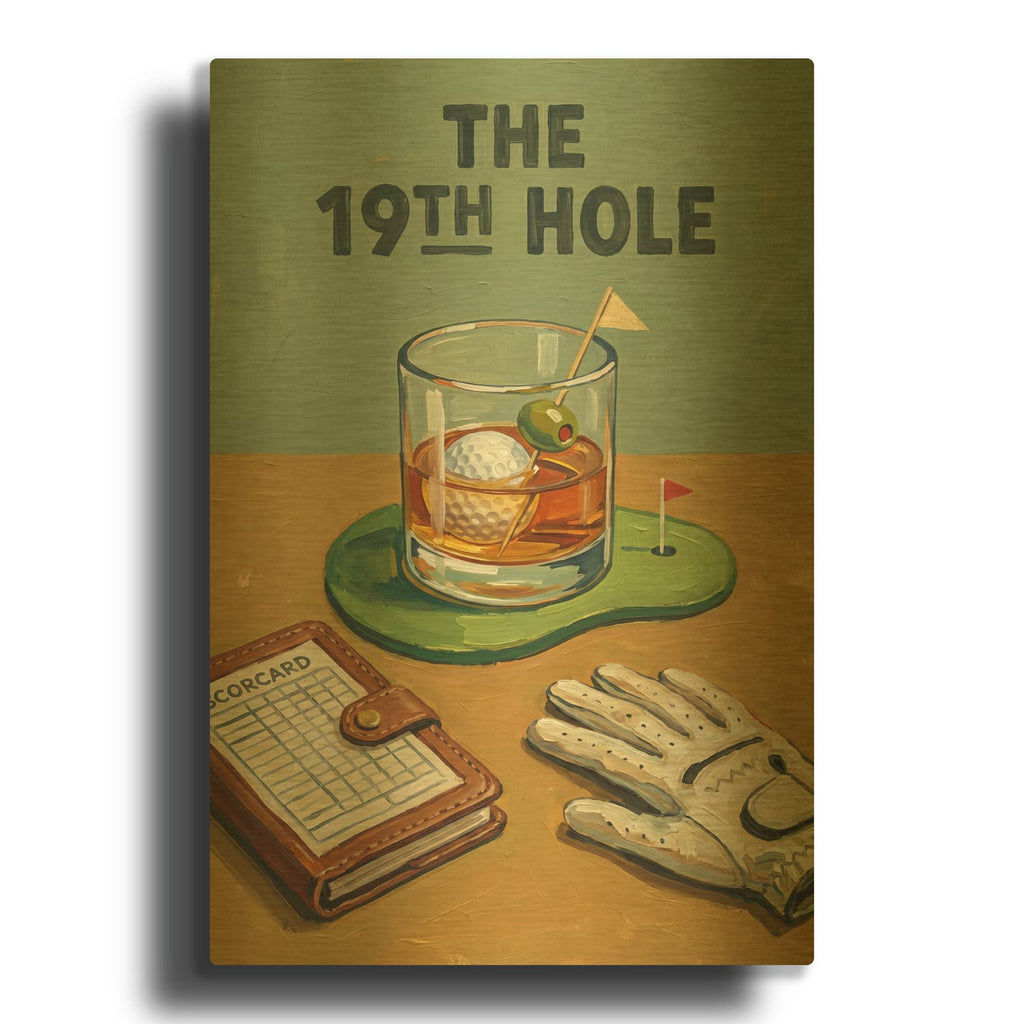 'The 19th Hole Whiskey' By Ann Klee Gold Metal Wall Art