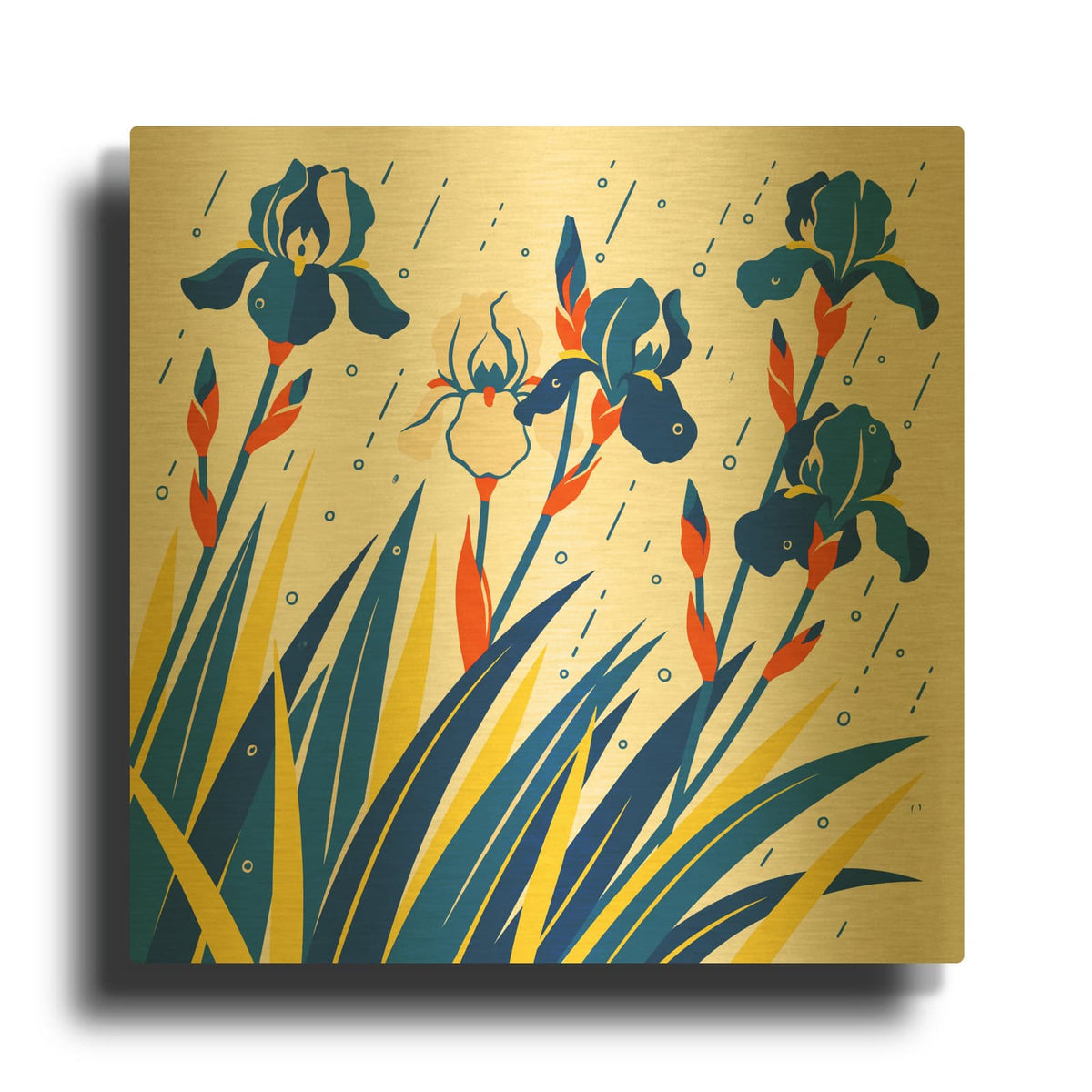 'Chromatic Iris After the Rain' By Ann Klee Gold Metal Wall Art