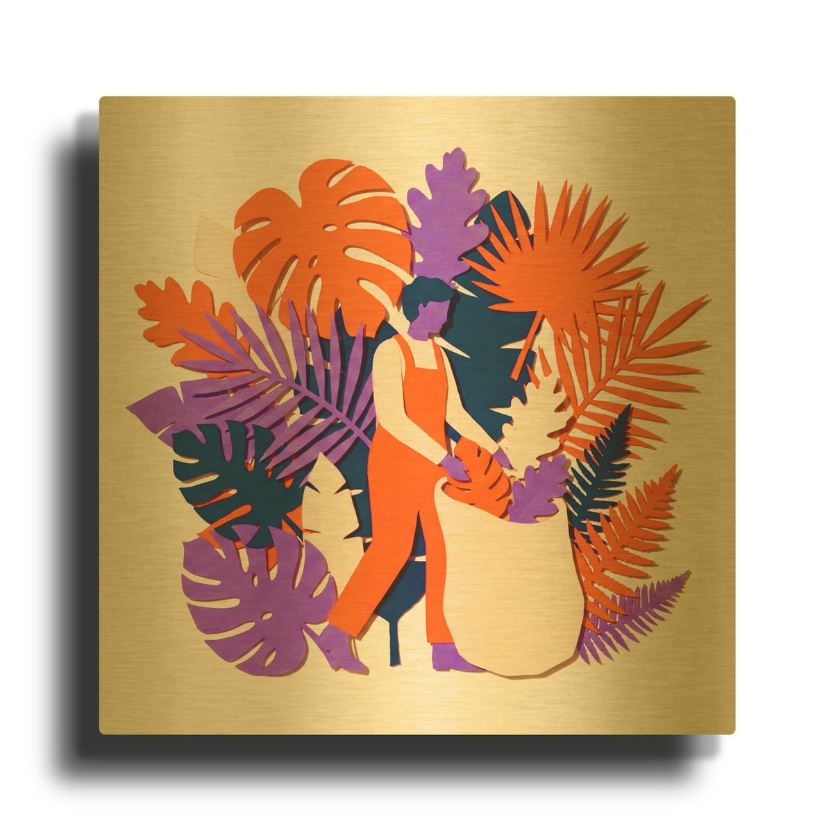 'Layered Botanical Leaves' By Ann Klee Gold Metal Wall Art