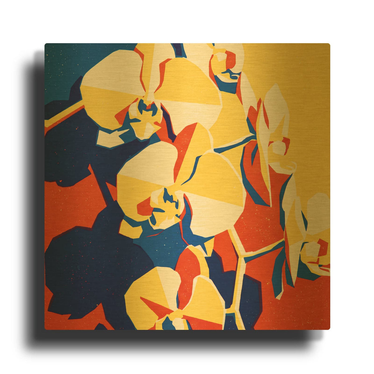 'Retro Architectural Orchids' By Ann Klee Gold Metal Wall Art