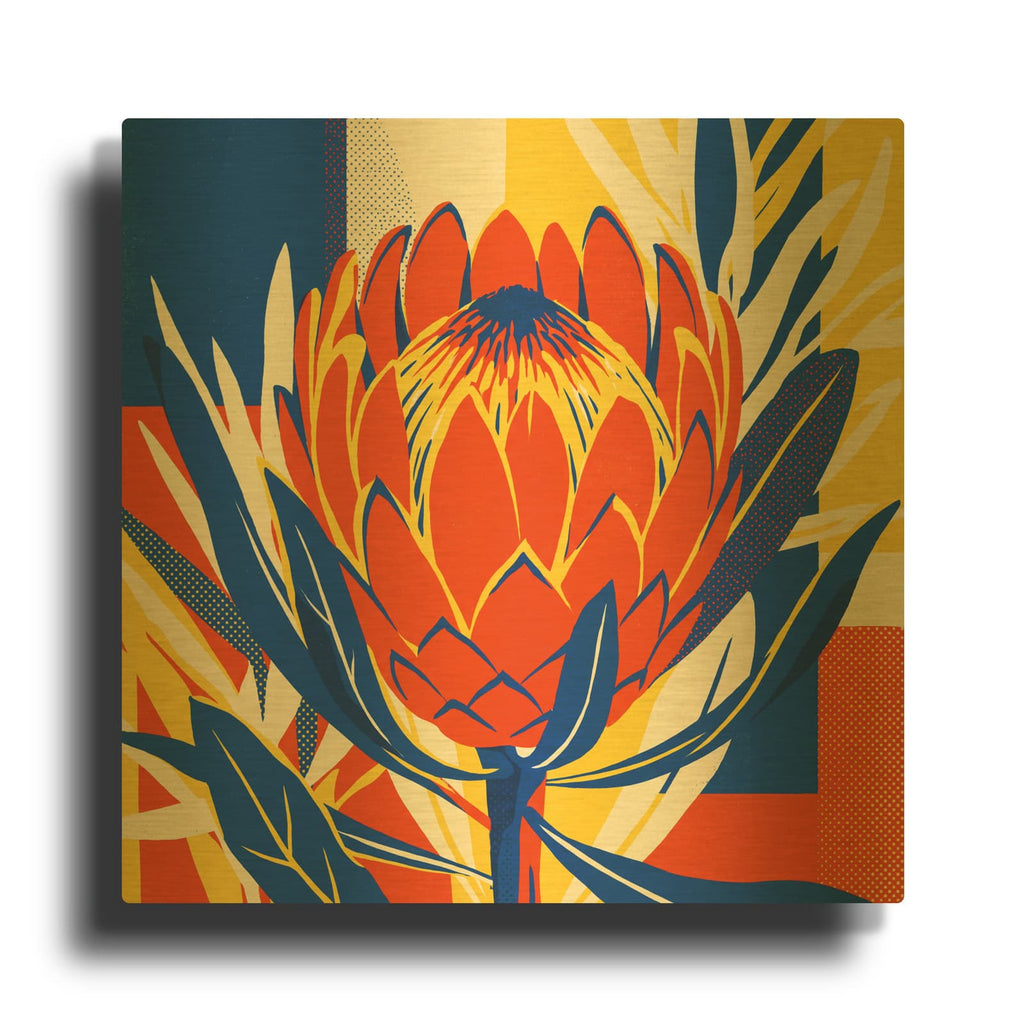 'Retro Protea' By Ann Klee Gold Metal Wall Art
