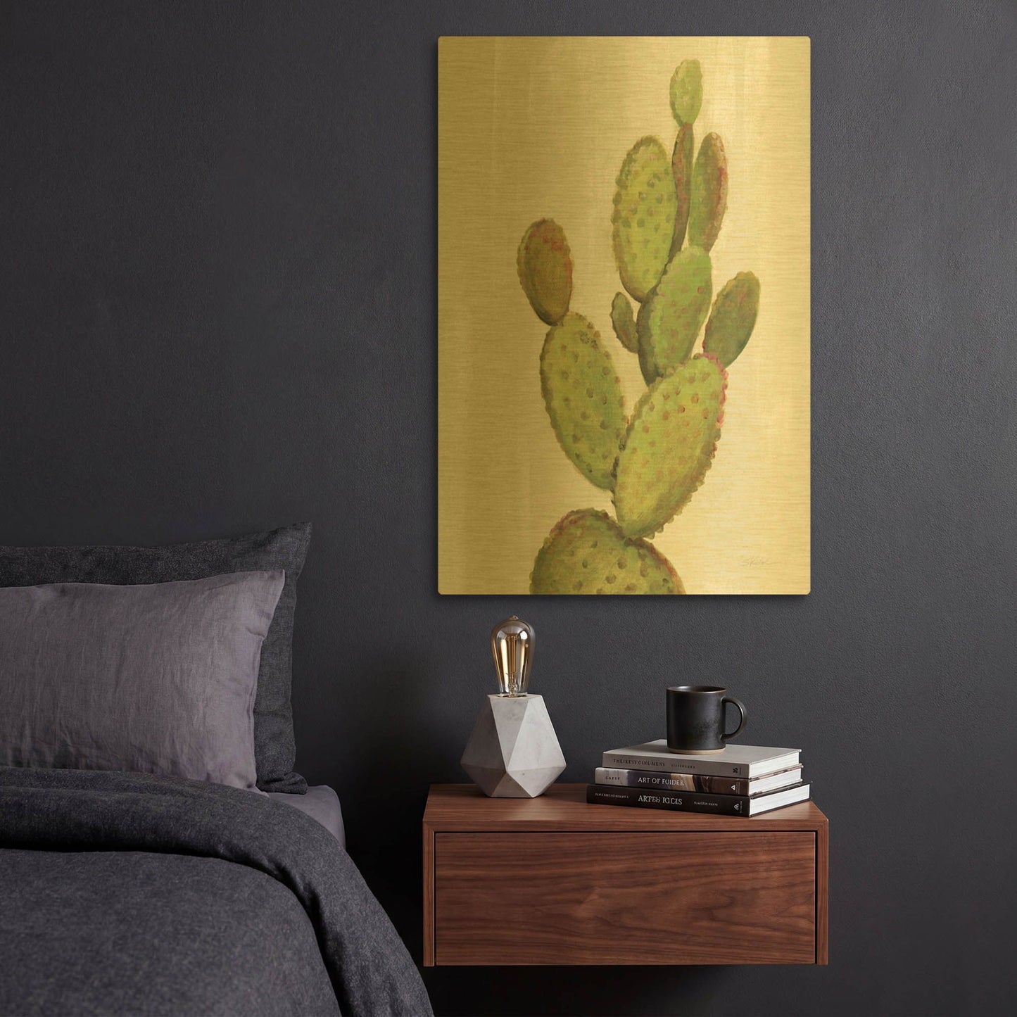 'Front Yard Cactus I' By Silvia Vassileva Gold Metal Wall Art