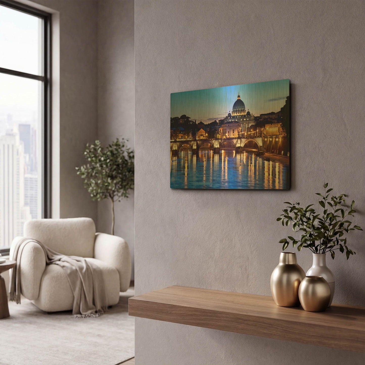 'St Peters Basilica From Tiber' By Larry Malvin Gold Metal Wall Art