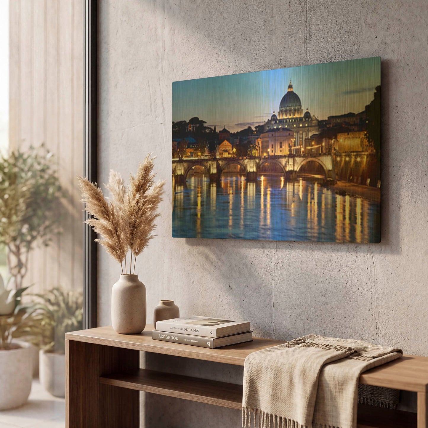 'St Peters Basilica From Tiber' By Larry Malvin Gold Metal Wall Art