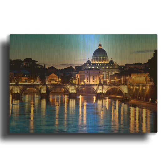 'St Peters Basilica From Tiber' By Larry Malvin Gold Metal Wall Art