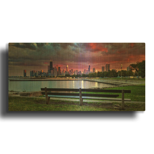 'North Ave Skyline Red Sky' By Larry Malvin Gold Metal Wall Art