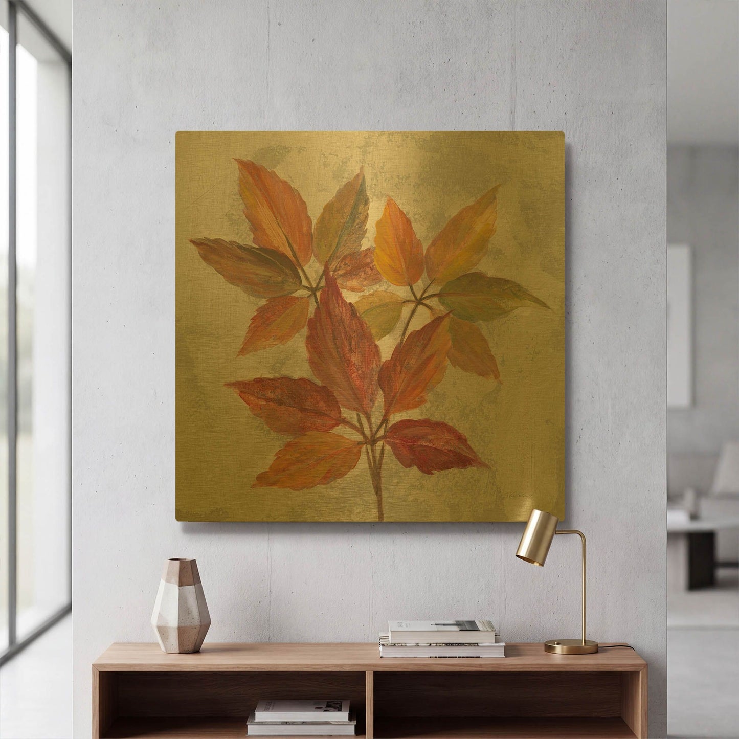 'November Leaves I' By Silvia Vassileva Gold Metal Wall Art