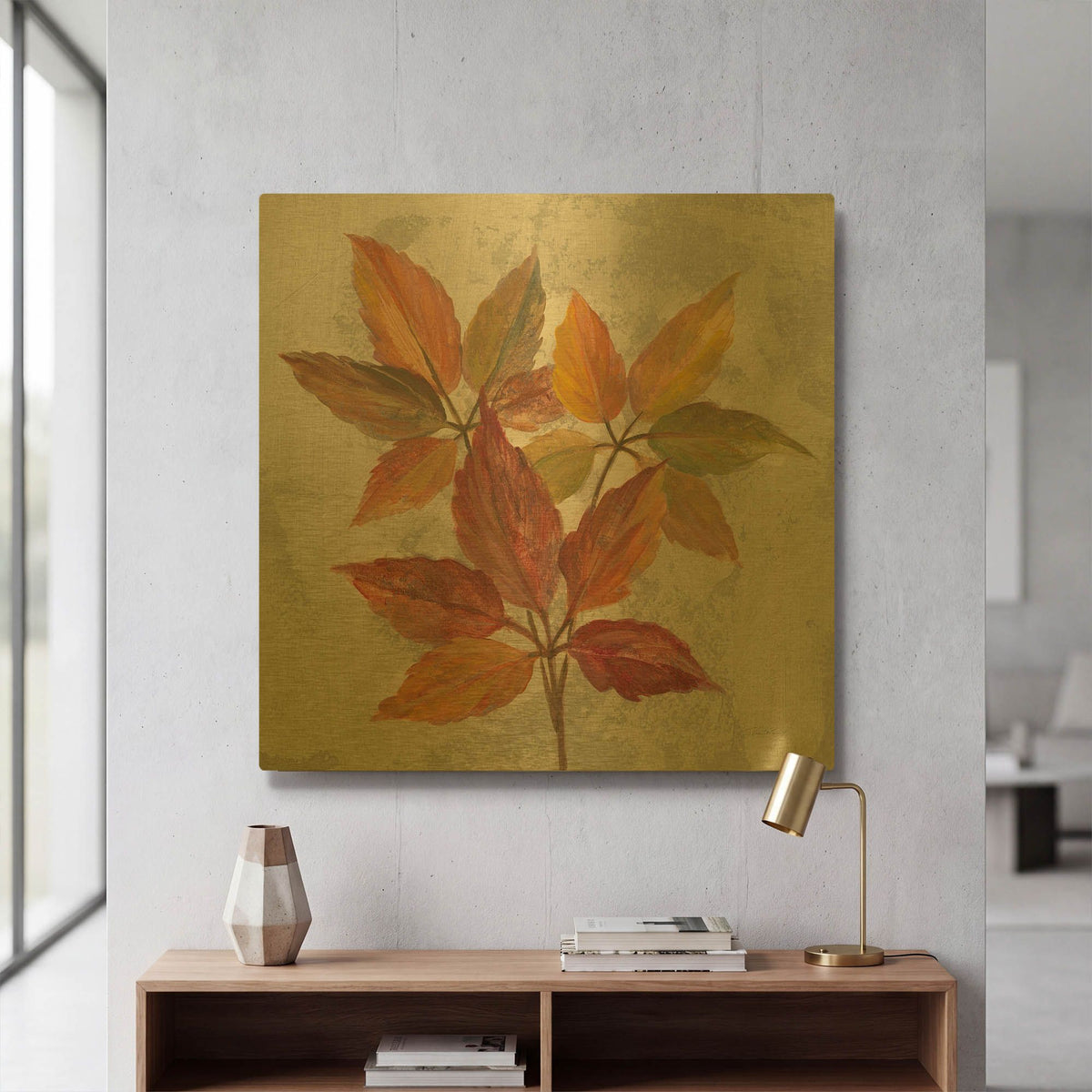 'November Leaves I' By Silvia Vassileva Gold Metal Wall Art