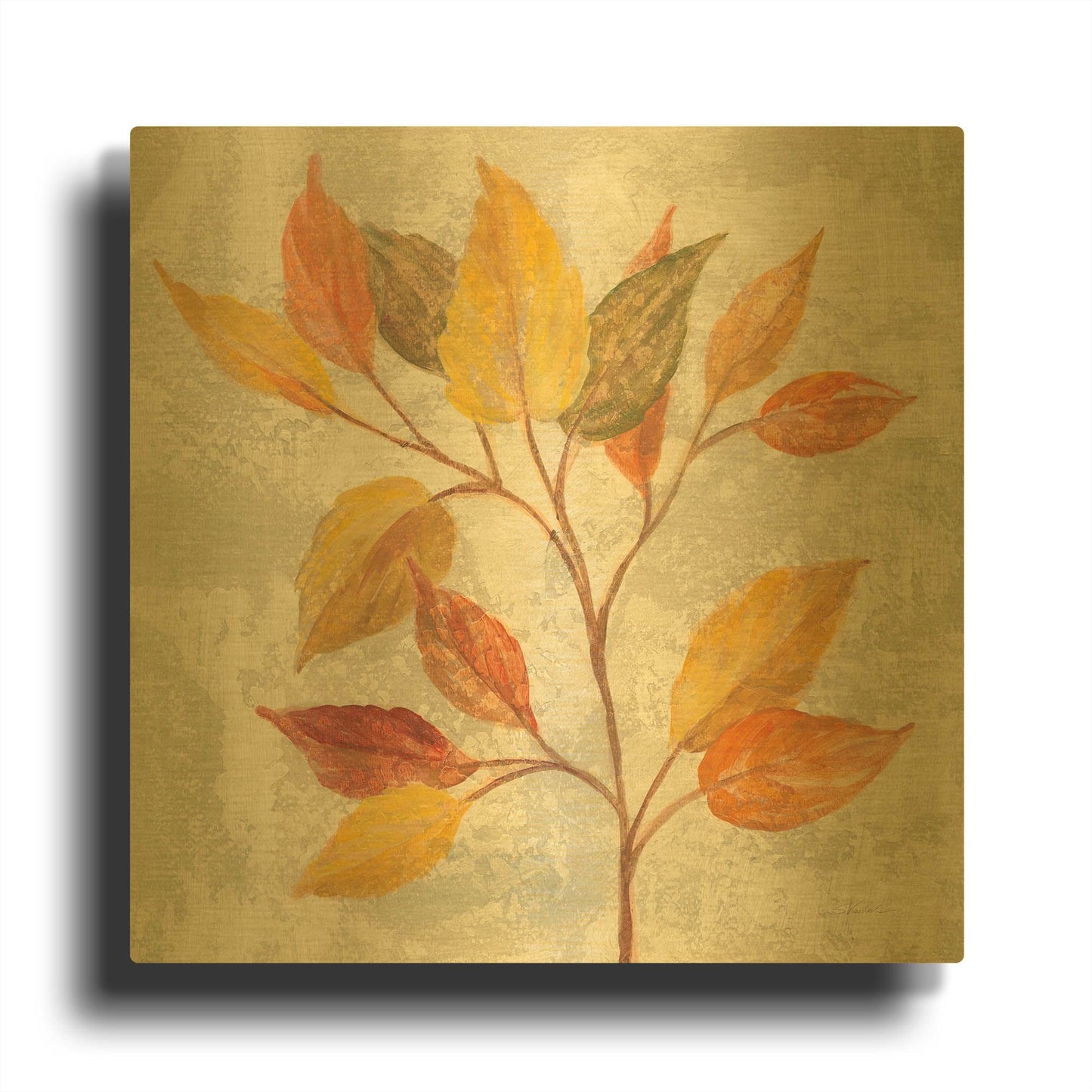 'November Leaves II' By Silvia Vassileva Gold Metal Wall Art
