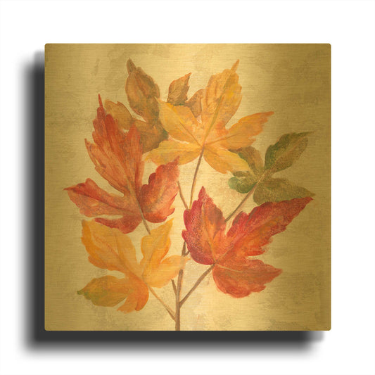 'November Leaves IV' By Silvia Vassileva Gold Metal Wall Art
