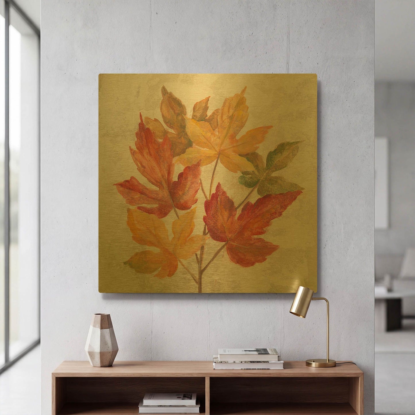 'November Leaves IV' By Silvia Vassileva Gold Metal Wall Art