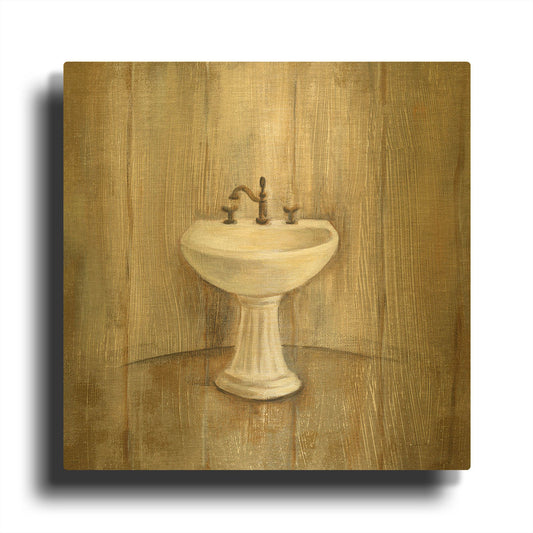 'Cottage Bathroom II' By Silvia Vassileva Gold Metal Wall Art