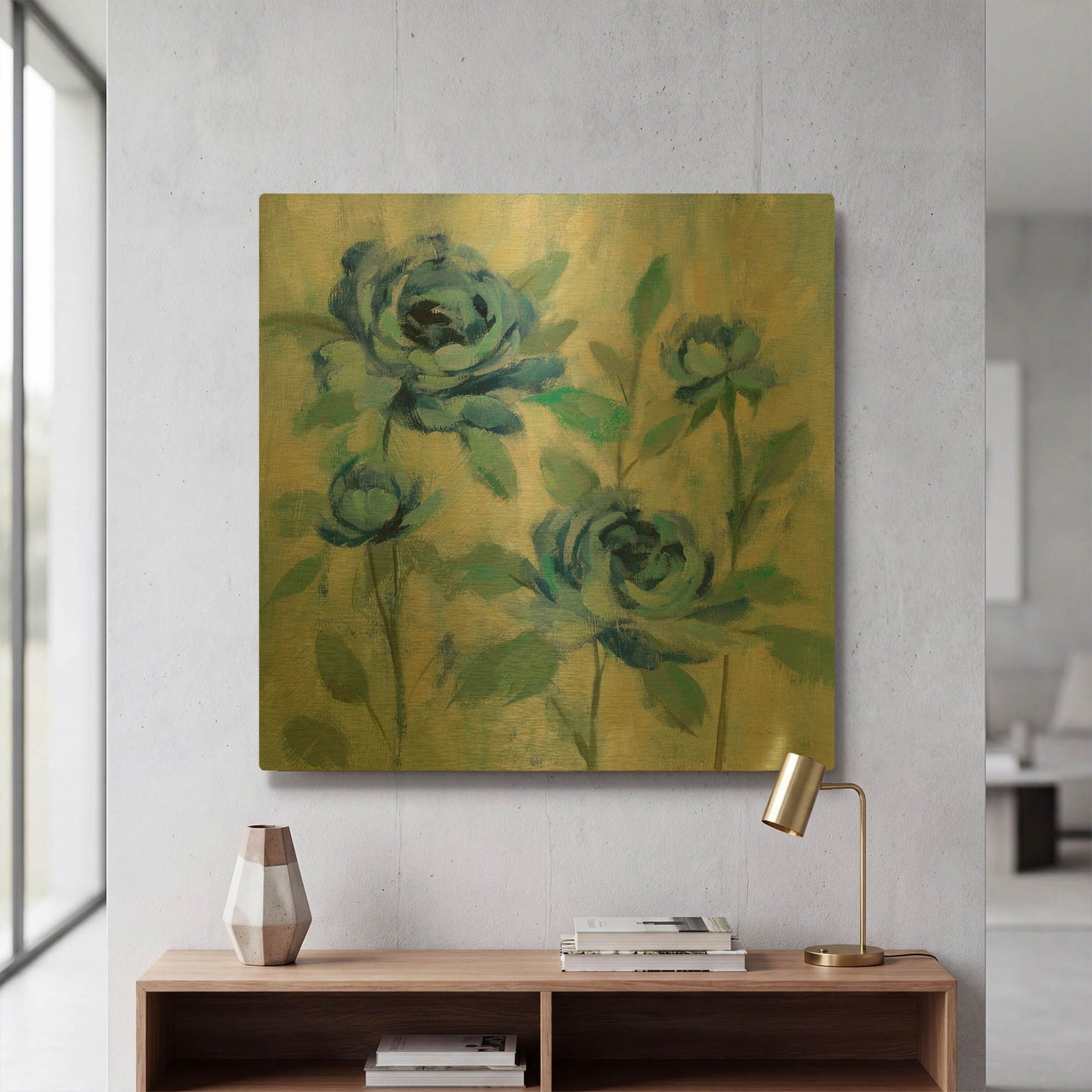 'Brushy Blue Flowers I' By Silvia Vassileva Gold Metal Wall Art