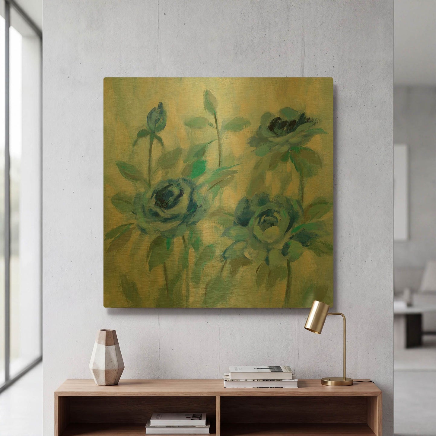 'Brushy Blue Flowers II' By Silvia Vassileva Gold Metal Wall Art