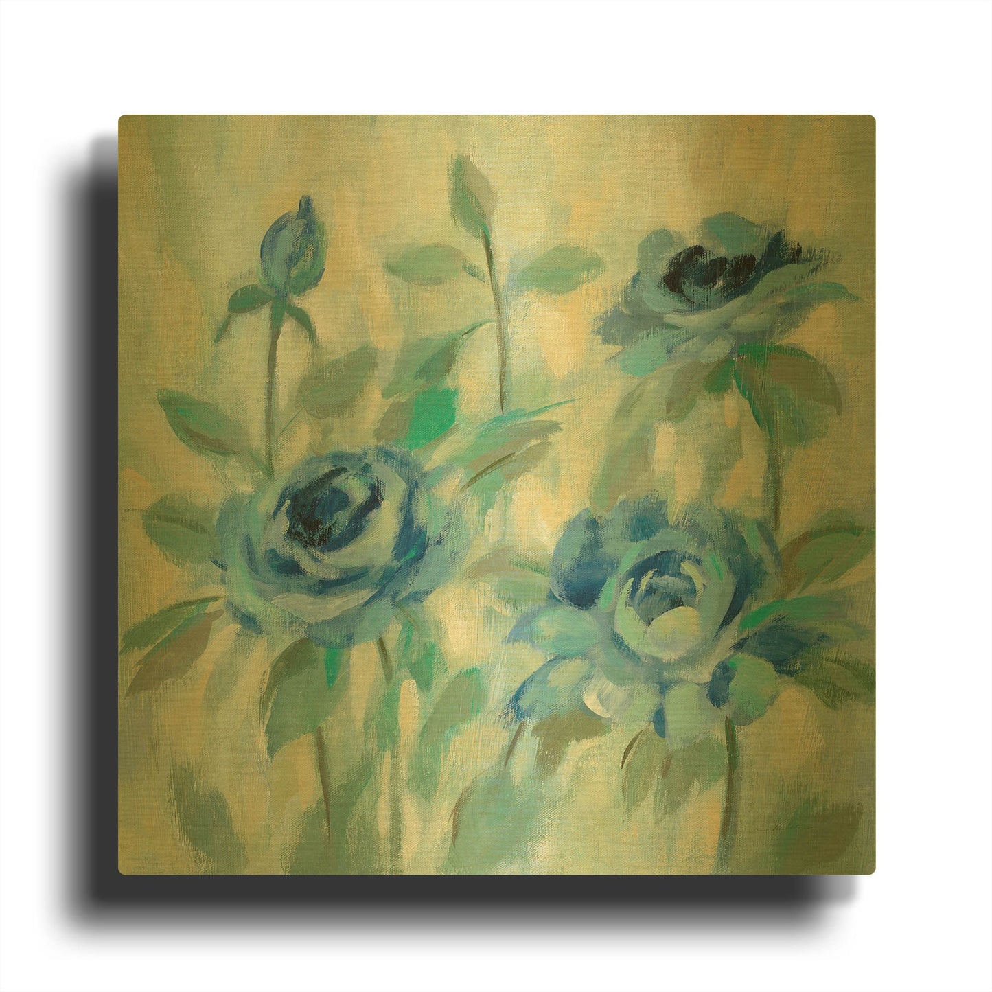 'Brushy Blue Flowers II' By Silvia Vassileva Gold Metal Wall Art