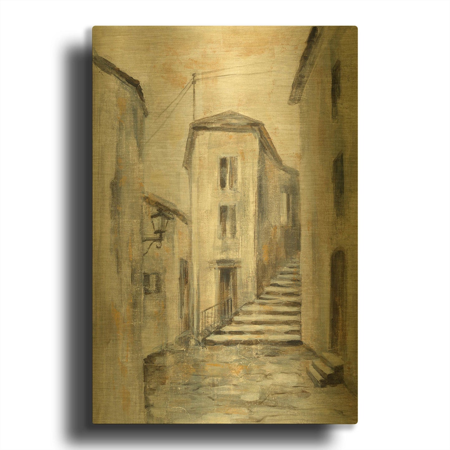 'European Village I' By Silvia Vassileva Gold Metal Wall Art