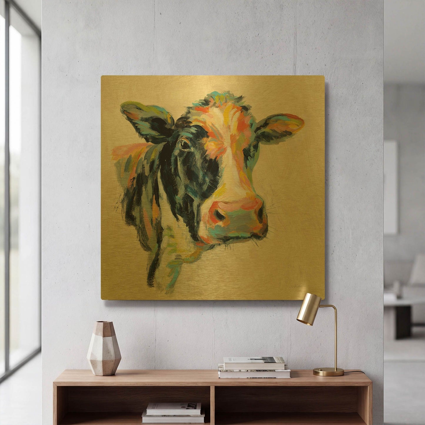 'Expressionistic Cow I' By Silvia Vassileva Gold Metal Wall Art