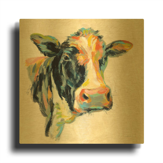 'Expressionistic Cow I' By Silvia Vassileva Gold Metal Wall Art