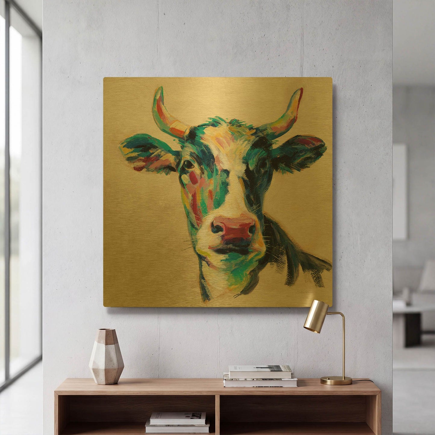 'Expressionistic Cow II' By Silvia Vassileva Gold Metal Wall Art