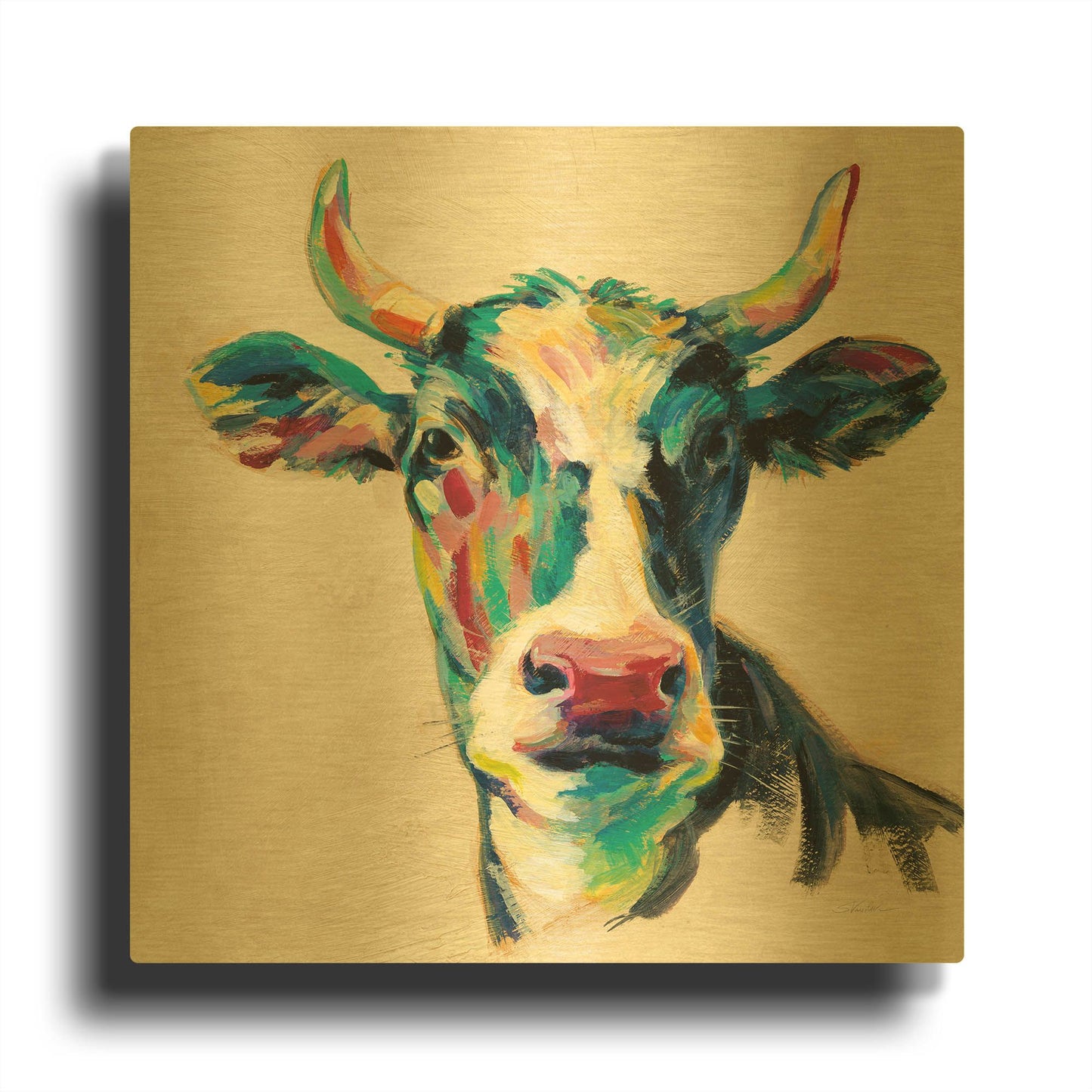 'Expressionistic Cow II' By Silvia Vassileva Gold Metal Wall Art