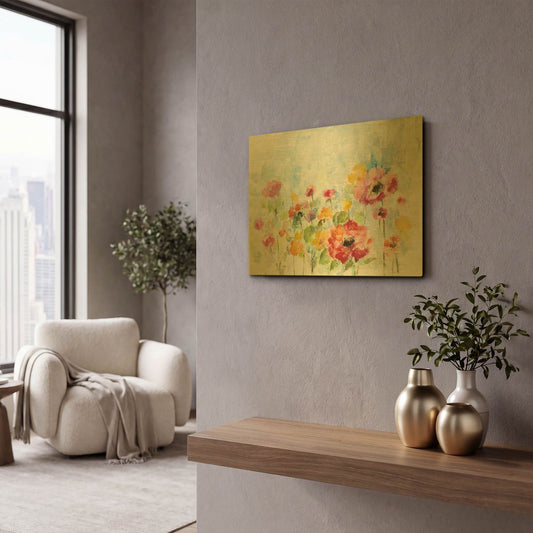 'Summer Rain Floral' By Silvia Vassileva Gold Metal Wall Art